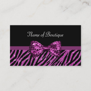 Carte De Visite Chic Boutique Purple Zebra Print FAUX Glitz Bow
