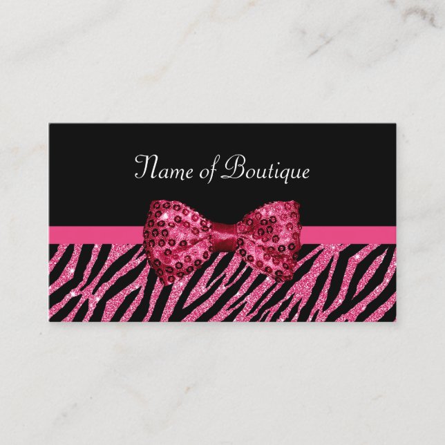 Carte De Visite Chic Boutique rose Zèbre Imprimer FAUX Glitz Bow (Devant)