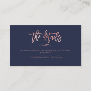 Carte De Visite Chic Brush Script Rose Gold Détails Mariage