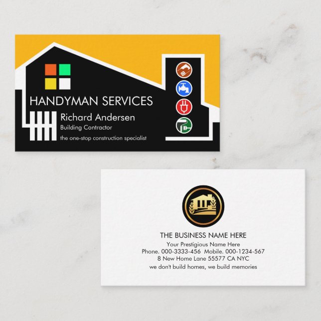 Carte De Visite Chic Building Home Handyman Entrepreneur (Devant / Derrière)