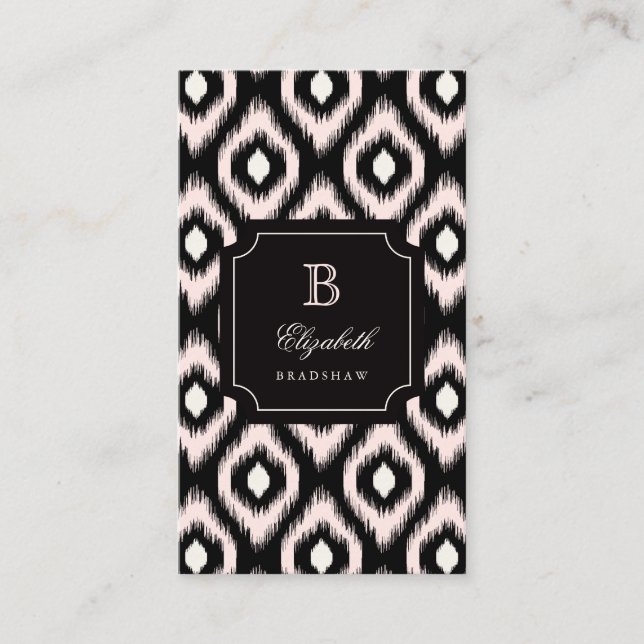 Carte De Visite Chic chic ivoire rose diamant Ikat Monogramme (Devant)