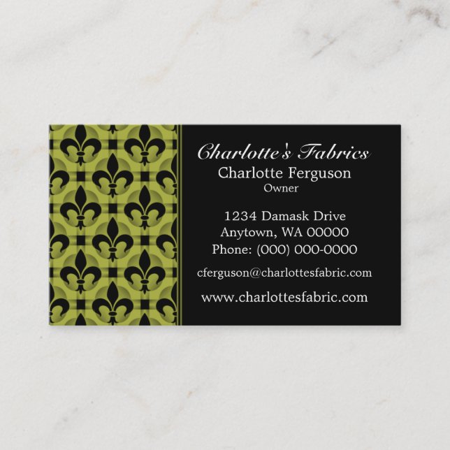 Carte de visite chic chic, vert olive (Devant)
