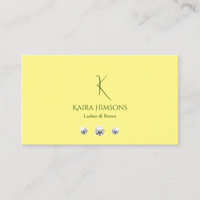 Carte De Visite Chic clair jaune clair avec Monogramme et bijoux (Devant)
