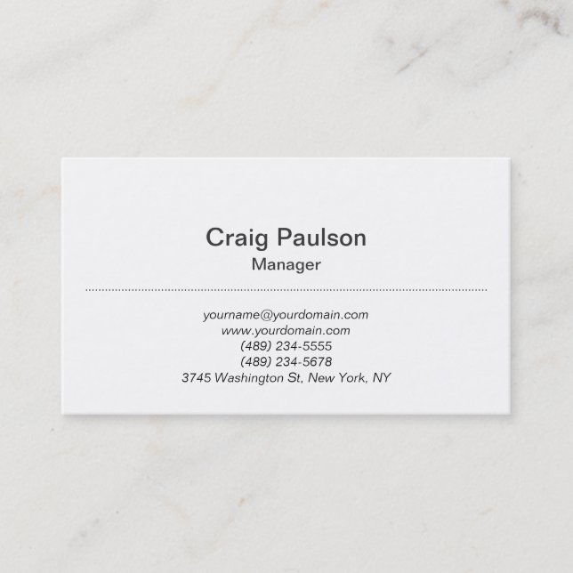 Carte de visite chic classique Black White Manager (Devant)