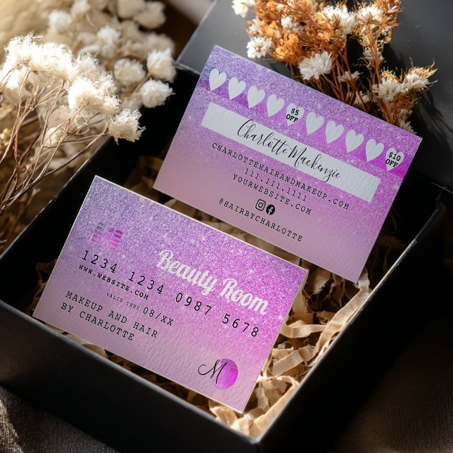 Carte De Visite Chic Credit card pink purple glitter loyalty (Chic Credit card pink purple glitter loyalty)
