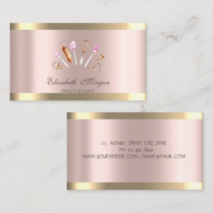 Carte De Visite Chic Cupcake Gold Stripe Rose Gold Bakery Outils