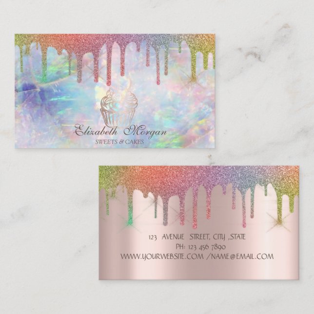 Carte De Visite Chic Cupcake Rainbow Drivers Bakery Opal (Devant / Derrière)