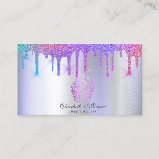 Carte De Visite Chic Cupcake Rainbow Drivers Bakery Violet (Devant)