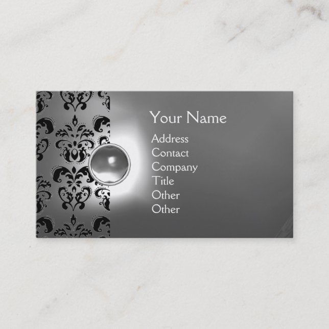 Carte De Visite CHIC DAMASK GEM MONOGRAS blanc (Devant)