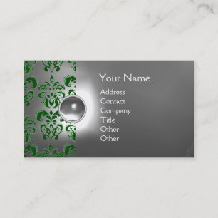 Carte De Visite CHIC DAMASK GEM MONOGRAS blanc vert