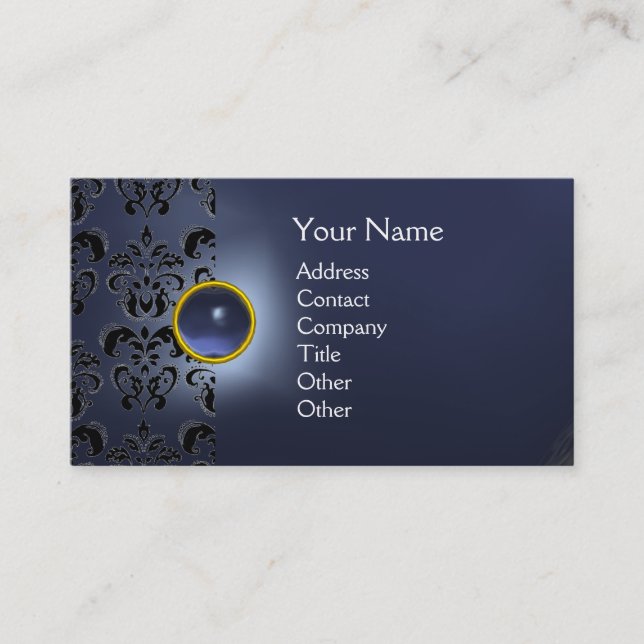 Carte De Visite CHIC DAMASK GEM MONOGRAS bleu (Devant)