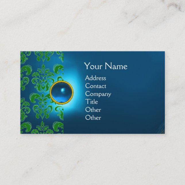 Carte De Visite CHIC DAMASK GEM MONOGRAS bleu vert (Devant)