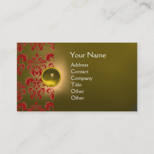 Carte De Visite CHIC DAMASK GEM MONOGRAS jaune rouge