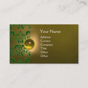 Carte De Visite CHIC DAMASK GEM MONOGRAS jaune vert