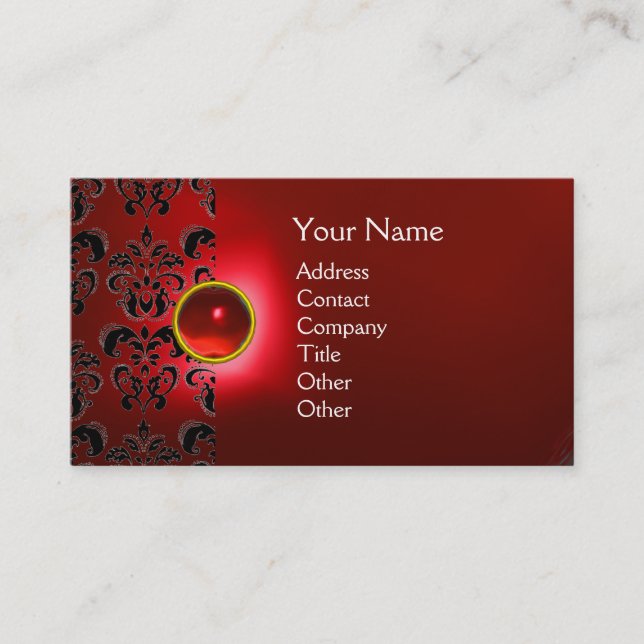 Carte De Visite CHIC DAMASK GEM MONOGRAS rouge (Devant)