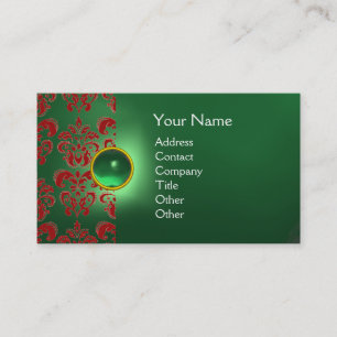 Carte De Visite CHIC DAMASK GEM MONOGRAS vert rouge