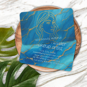 Carte De Visite Chic Dark Aqua Turquoise Turquoise Blue Gold Marbr
