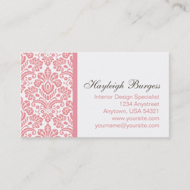 Carte de visite chic de damassé rose de Hayleigh (Devant)