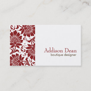 Carte de visite chic de damassé rouge d'Addison