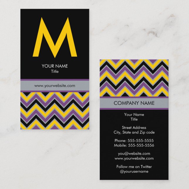 Carte de visite chic de monogramme de Chevron - (Devant / Derrière)