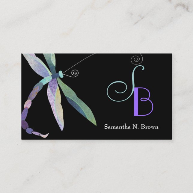 Carte De Visite Chic dragonfly Monogramme personnalisé (Devant)