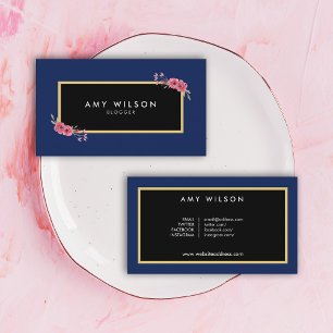 Carte De Visite Chic Elegant Blogger Social Media Blue Floral