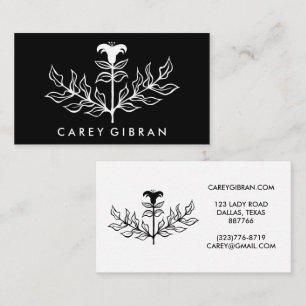 Carte De Visite Chic Elegant Noir Blanc Lily Line Dessin PERSONNAL