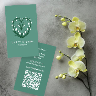 Carte De Visite Chic Elegant Snowdrop Lily Line Dessin CUSTOM QR