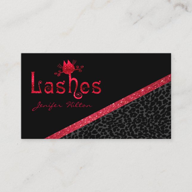 Carte De Visite Chic empreinte de léopard glittery chats lashes lo (Devant)