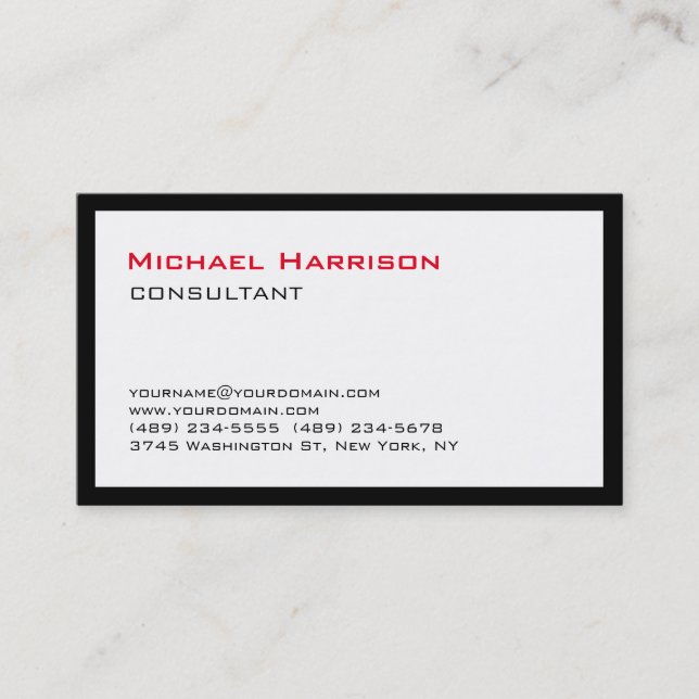 Carte De Visite Chic et tendance Rouge Noir Blanc Consultant (Devant)