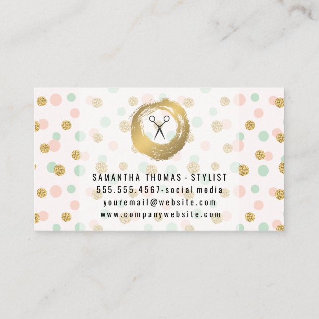 Carte De Visite Chic Faux Gold brossé | Pois de Parties scintillan (Dos)