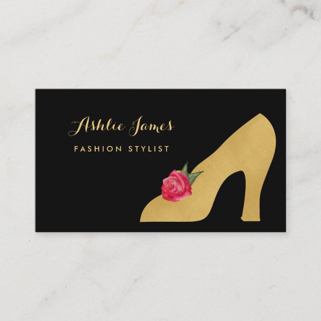 Carte De Visite Chic Faux Gold Chaussure Avec Rouge Rose Fashion L (Devant)