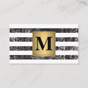 Carte De Visite Chic Faux métallisé Monogramme Rayures Grunge