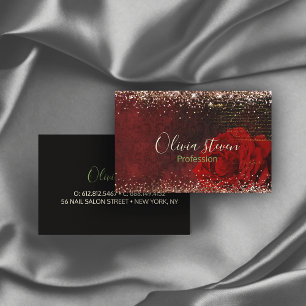 Carte De Visite Chic fleur rouge faux or parties scintillant monog