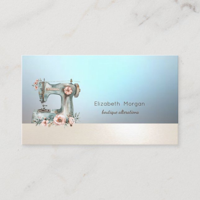 Carte De Visite Chic Floral Sewing Machine Blue Business Card (Devant)