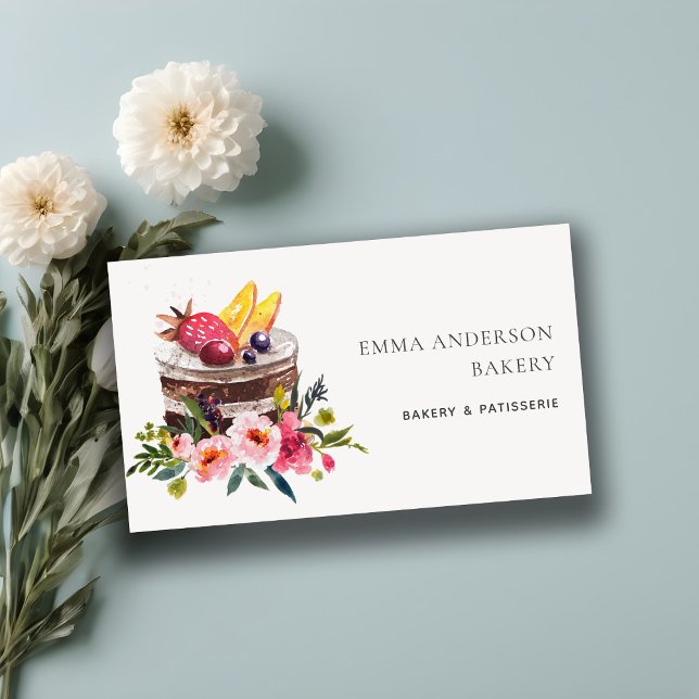 CARTE DE VISITE CHIC FRUITS FLORAL CAKE PATISSERIE CUPCAKE BAKERY (Créateur téléchargé)