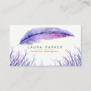 Carte De Visite Chic Girly de Boho d'aquarelle pourpre de plume