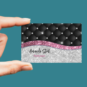 Carte De Visite Chic girly faux parties scintillant argent noir ro
