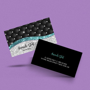 Carte De Visite Chic girly faux parties scintillant argent noir tu