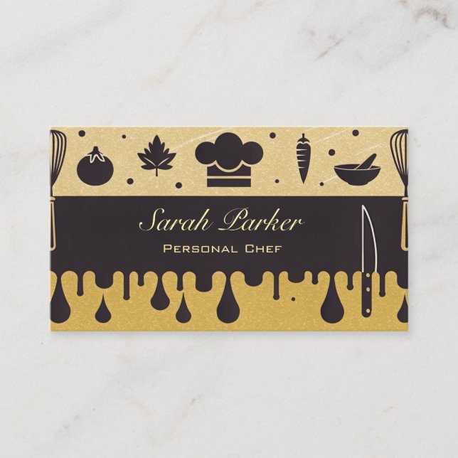 Carte De Visite Chic glam Chef personnel Restauration Gold (Devant)