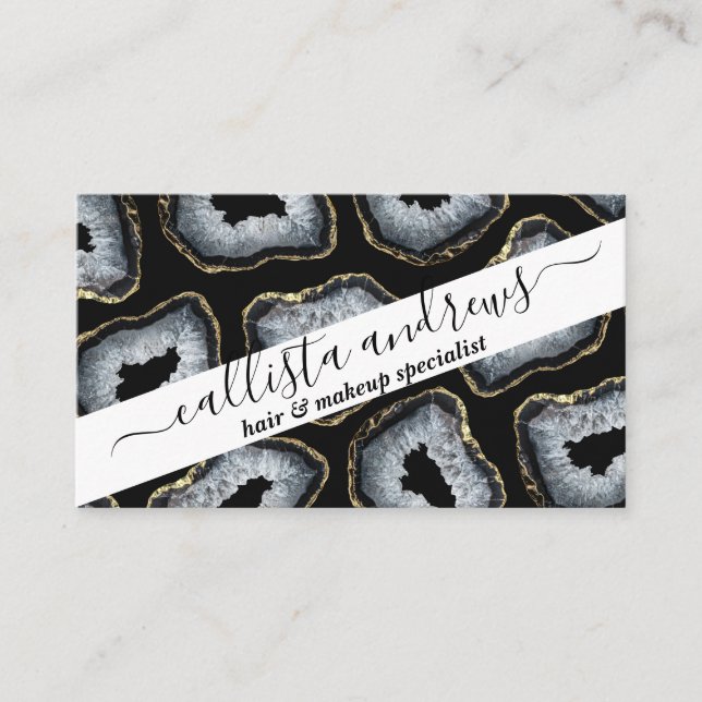 Carte De Visite Chic Gold Black White Agate Geode Stones (Devant)