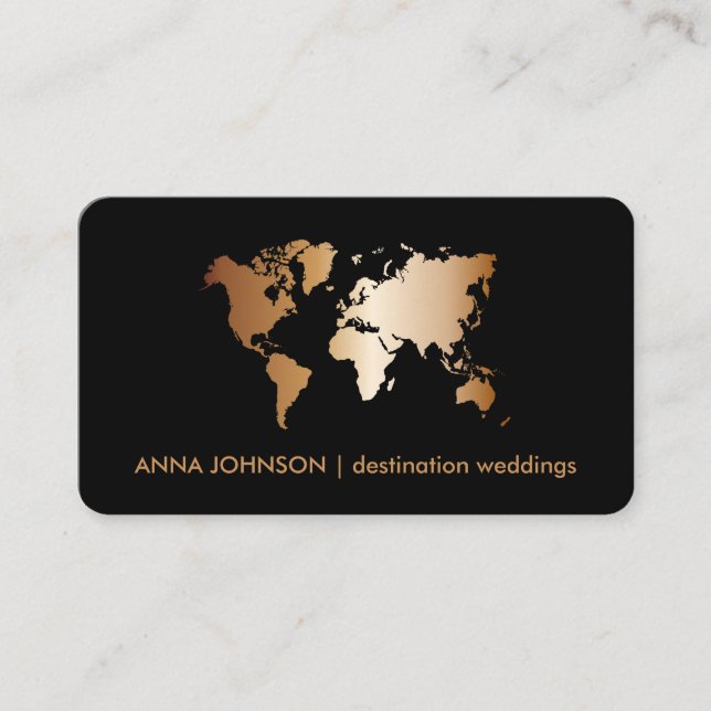 Carte De Visite Chic Gold Gradient World Map Global Travel Agent (Devant)