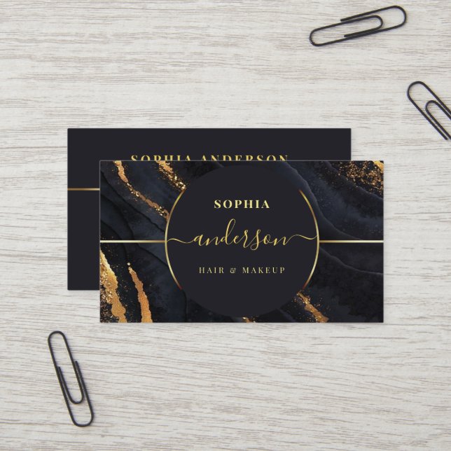 Carte De Visite Chic Gold Logo cercle & Dark Green Agate Parties s (Devant/Arrière en situation)