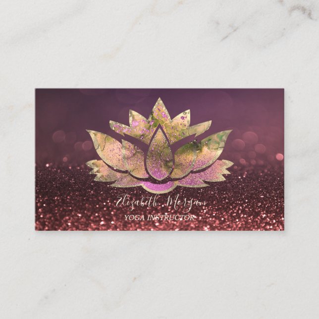 Carte De Visite Chic Gold Lotus Yoga Instructeur Bokeh (Devant)