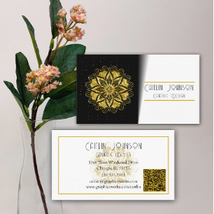 Carte De Visite Chic Gold Mandala Graphic Designer/Générique QR Co