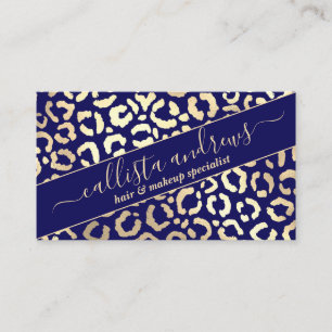 Carte De Visite Chic Gold Navy Blue Leopard Cheetah Poster de anim
