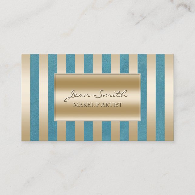 Carte De Visite Chic Gold Stripes Turquoise Green Maquillage Artis (Devant)