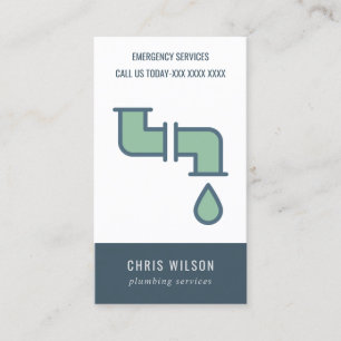 CARTE DE VISITE CHIC GREEN NAVY PLUMBER SERVICE PIPES PLUMBER