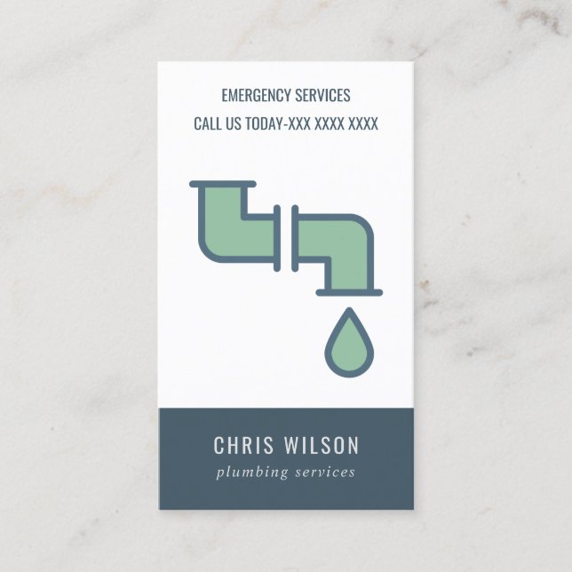 CARTE DE VISITE CHIC GREEN NAVY PLUMBER SERVICE PIPES PLUMBER (Devant)