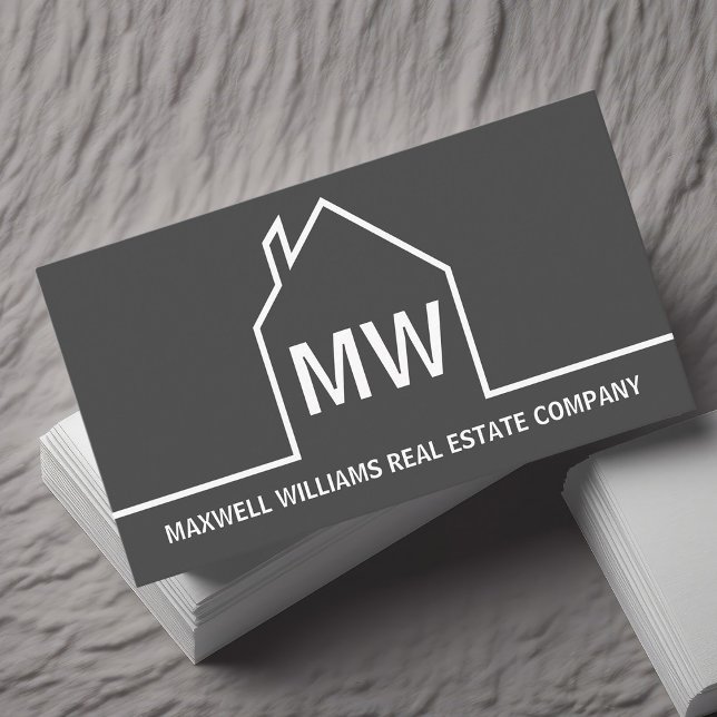 Carte De Visite Chic Grey Immobilier Société Monogram Realtor (Créateur téléchargé)